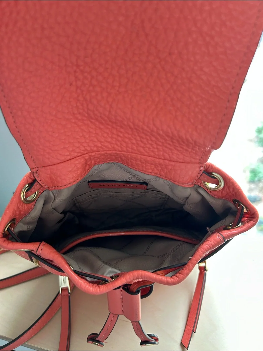 Michael Kors Coral-Peach Pebbled Leather Backpack - Picture 3 of 4